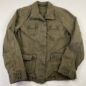Eddie Bauer Field Jacket Women’s M Military Green Button Up Cotton Canvas
